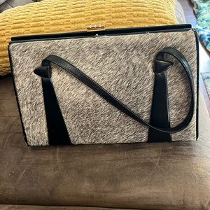 Rare Vintage Exclusive Waldybag Brown Hand Bag - White Goat Skin/fur  - 13 X 8